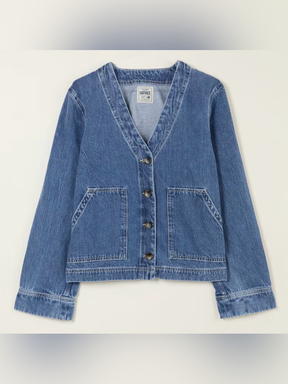 Fatface Women's Medium Blue V-Neck Denim Jacket 16 Plus Womens